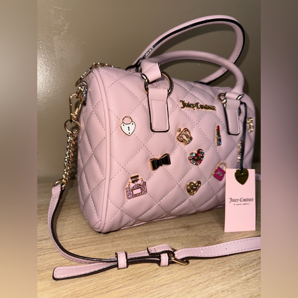 NWT Juicy Couture "Juicy Girl Only Satchel" Dusty Blush Pink Color Quilted Bag - Picture 5 of 13